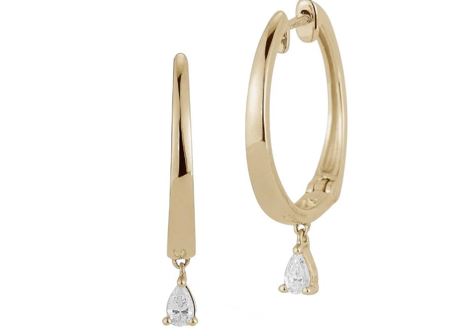 14K Gold Taylor Elaine Pear Teardrop Diamond Hoop Earrings