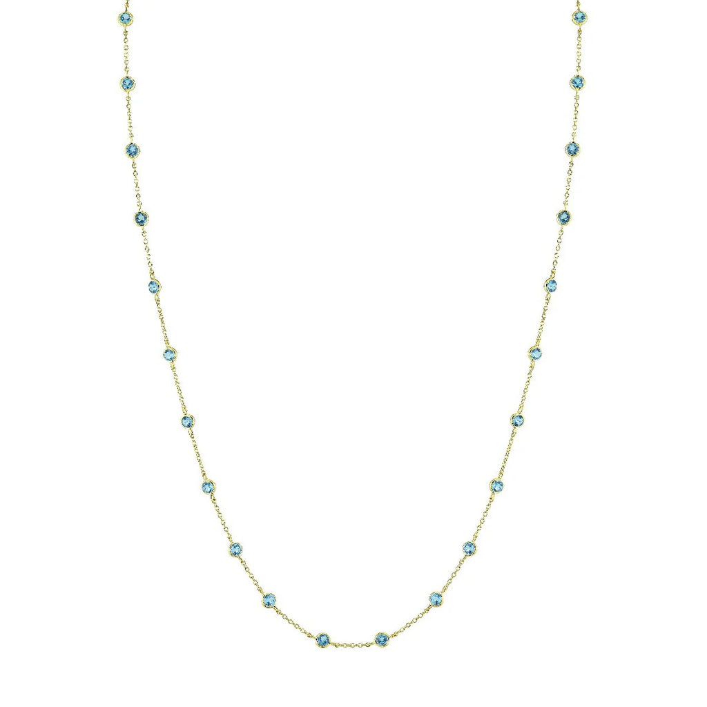 18K Gold Swiss Blue Topaz Bezel Set Chain Necklace