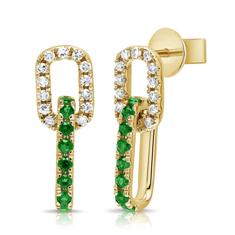 Yellow Gold Emerald & Diamond paperclip earrings