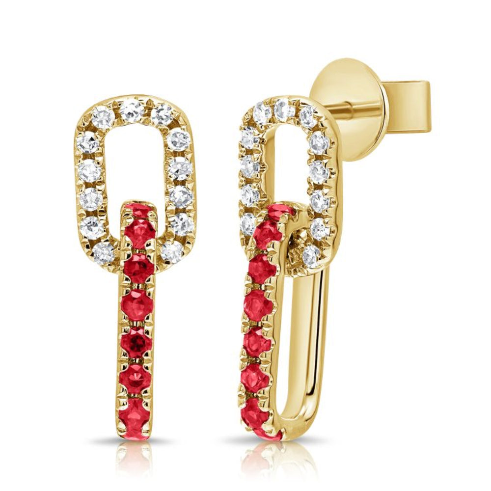 Yellow Gold Ruby & Diamond paperclip earrings