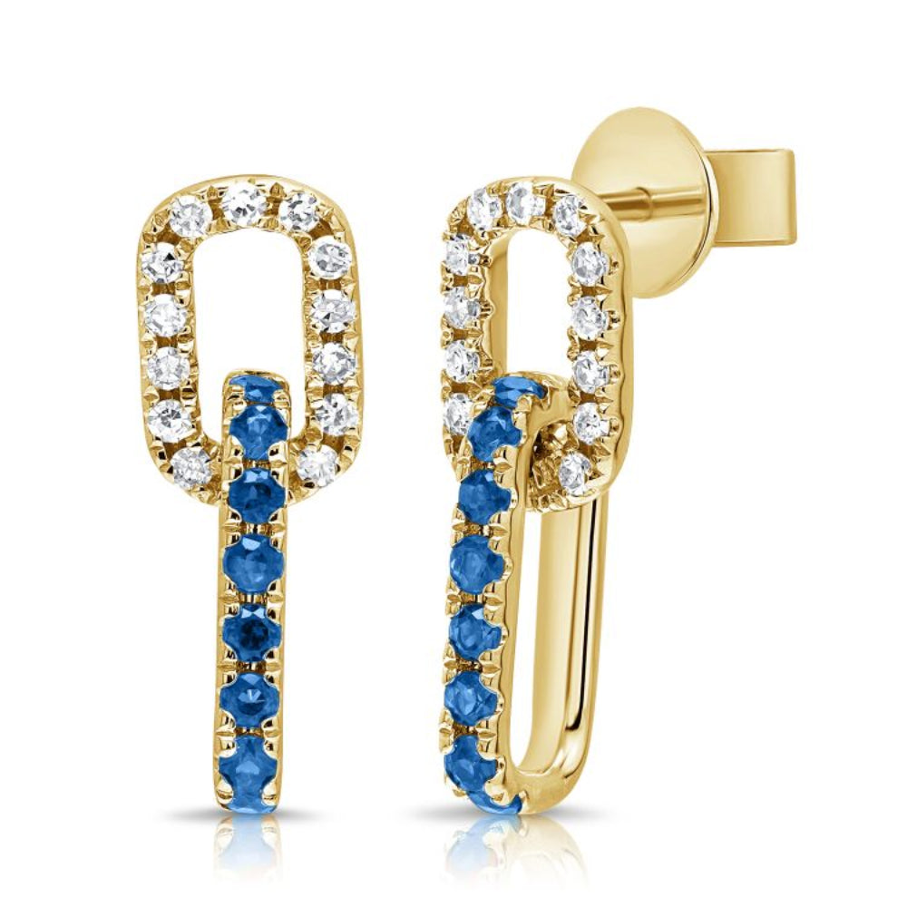 Yellow Gold Sapphire & Diamond paperclip earrings