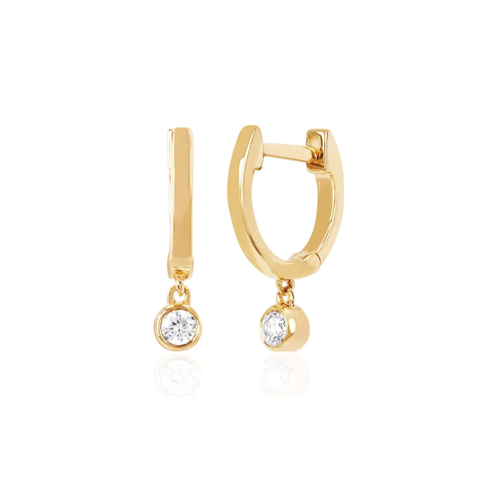 EF Collction 14K Yellow Gold Diamond Bezel Drop Earrings