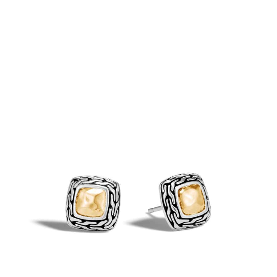 John Hardy Silver Classic Chain Hammered Gold Stud Earrings
