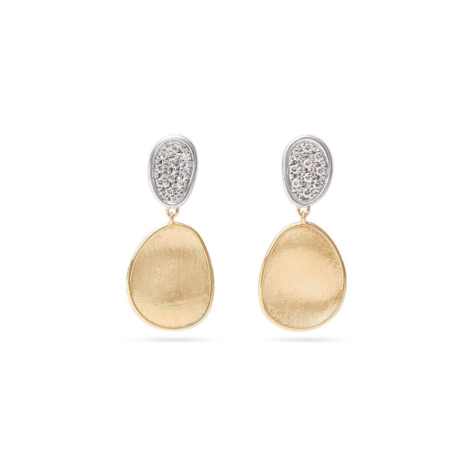 18K Gold Lunaria Double Drop Earrings With Diamonds, Small