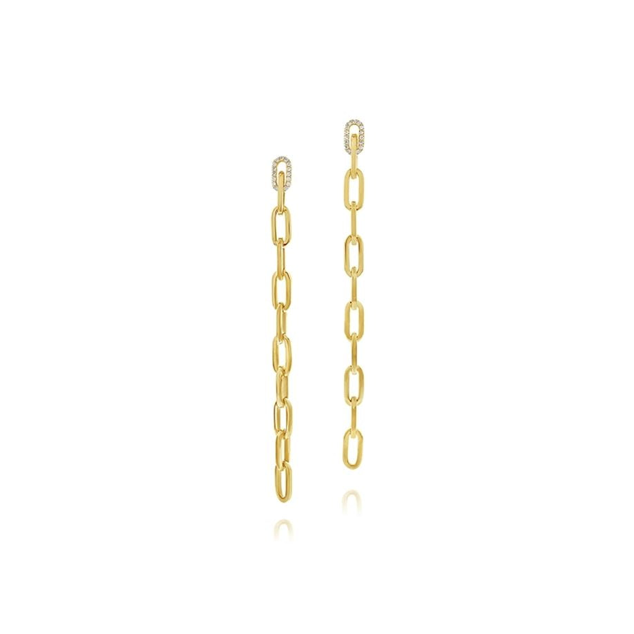 18K Gold Long Link Diamond Chain Earrings