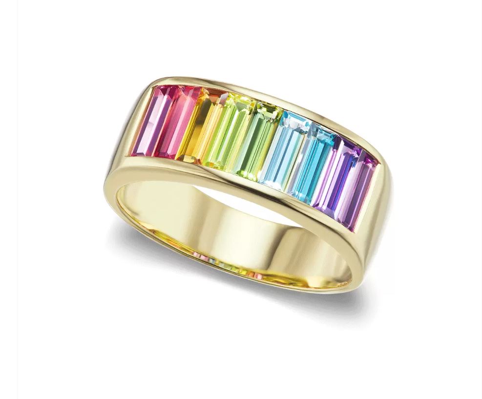 14K Gold Cirque Rainbow Baguette Ring