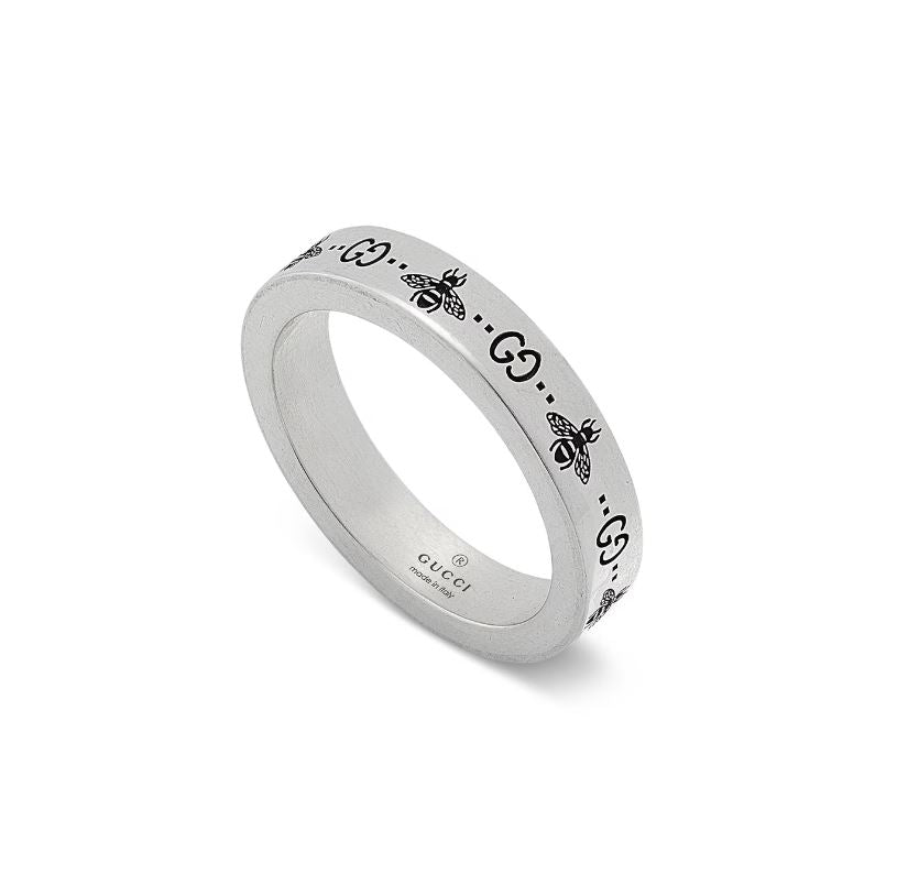 Sterling Silver GG and  Bee Engraved Thin 4MM Ring
