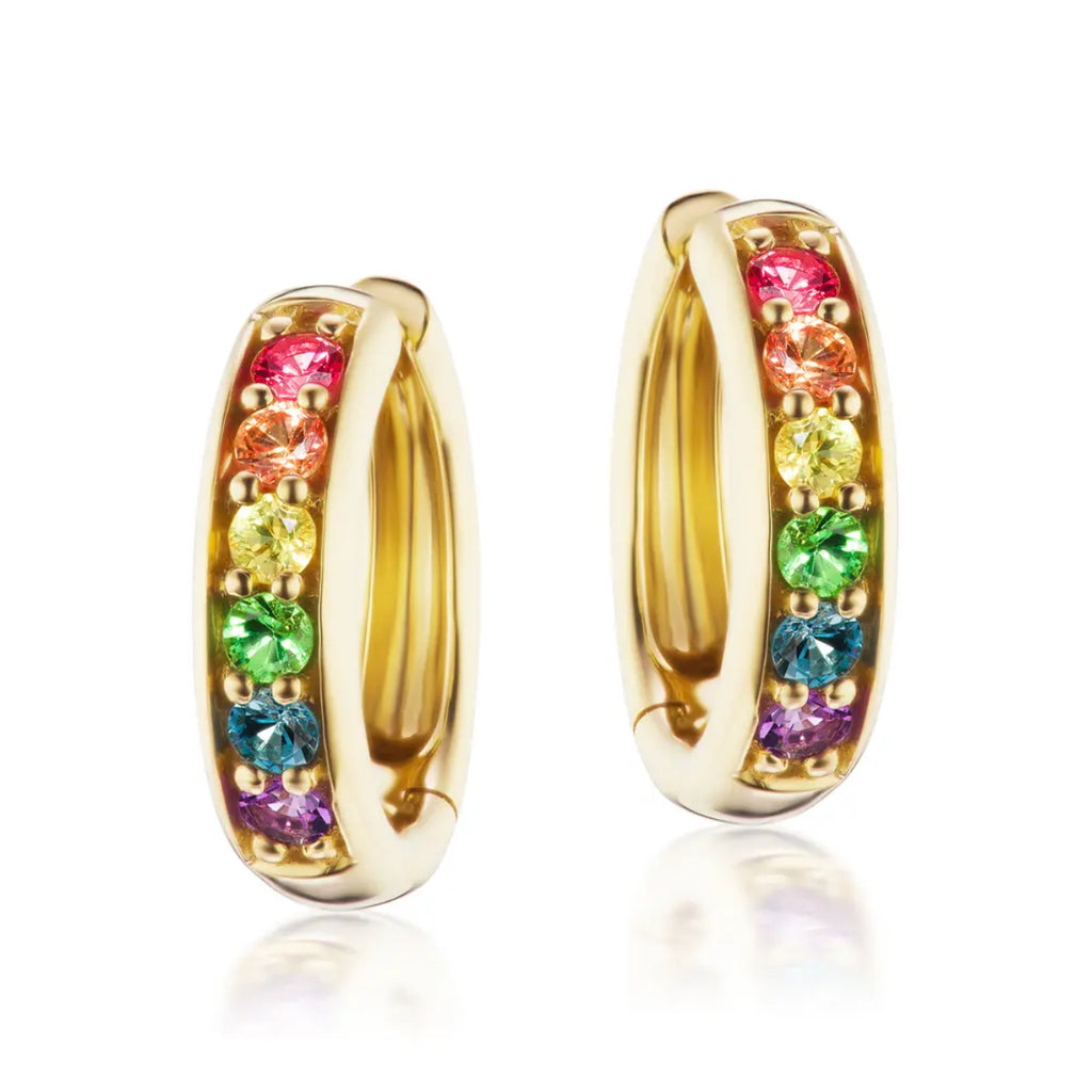 Jane Taylor 14K Yellow Gold  Cirque Classic Hoops with Rainbow Gemstones