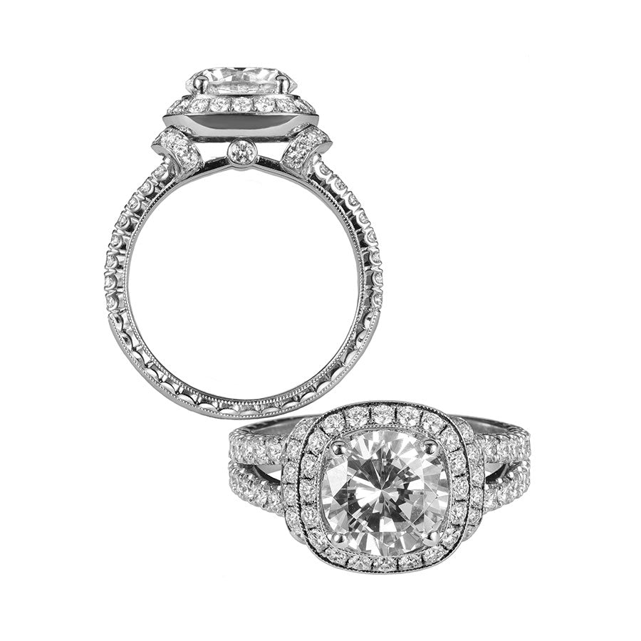 Jack Kelege White Gold Square Diamond Halo Engagement Ring