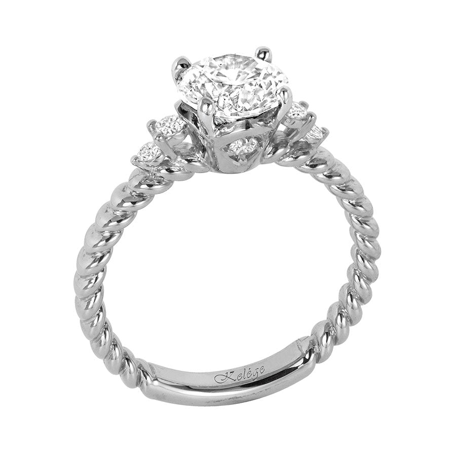 Jack Kelege White Gold Diamond Shoulder Accent Twisted Side Solitaire Engagement Ring 