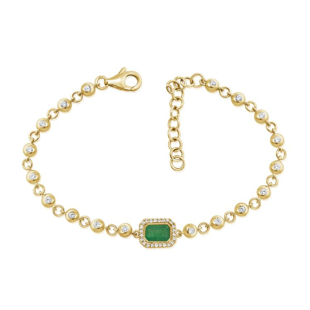 14K Gold Emerald & Diamond Bezel Set Ball Bracelet