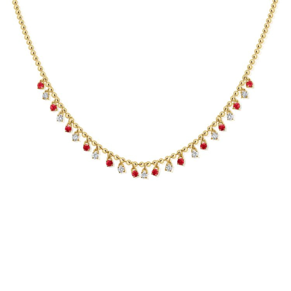 Yellow Gold Ruby drop necklace