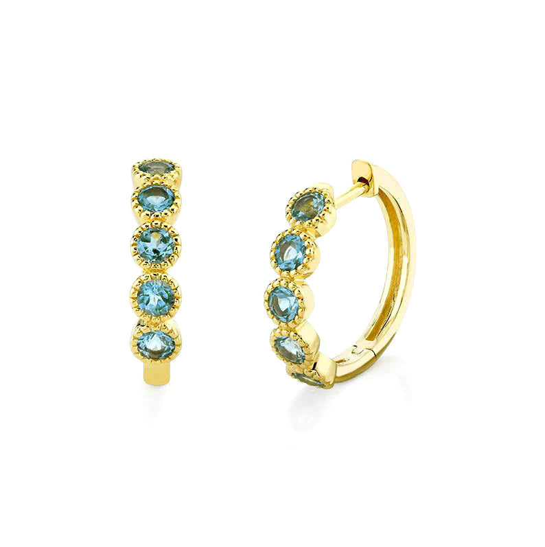 18K Gold London Blue Topaz Bubble Huggie Earrings