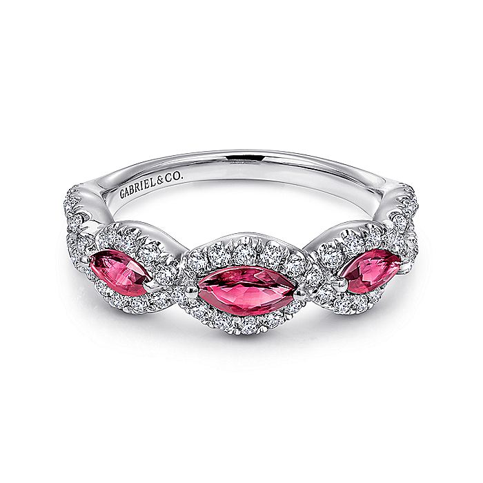 Gabriel & Co. 14K White Gold Twisted Diamond Rows and Ruby Marquise Stones Ring LR50257W45RA