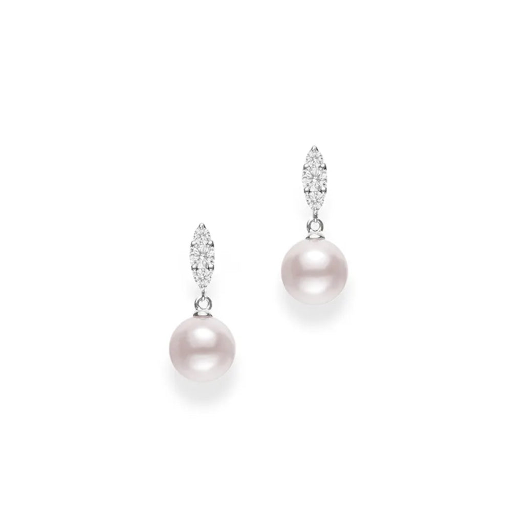 Mikimoto 18K White Gold Morning Dew Akoya Cultured Pearl & Diamonds Earrings 