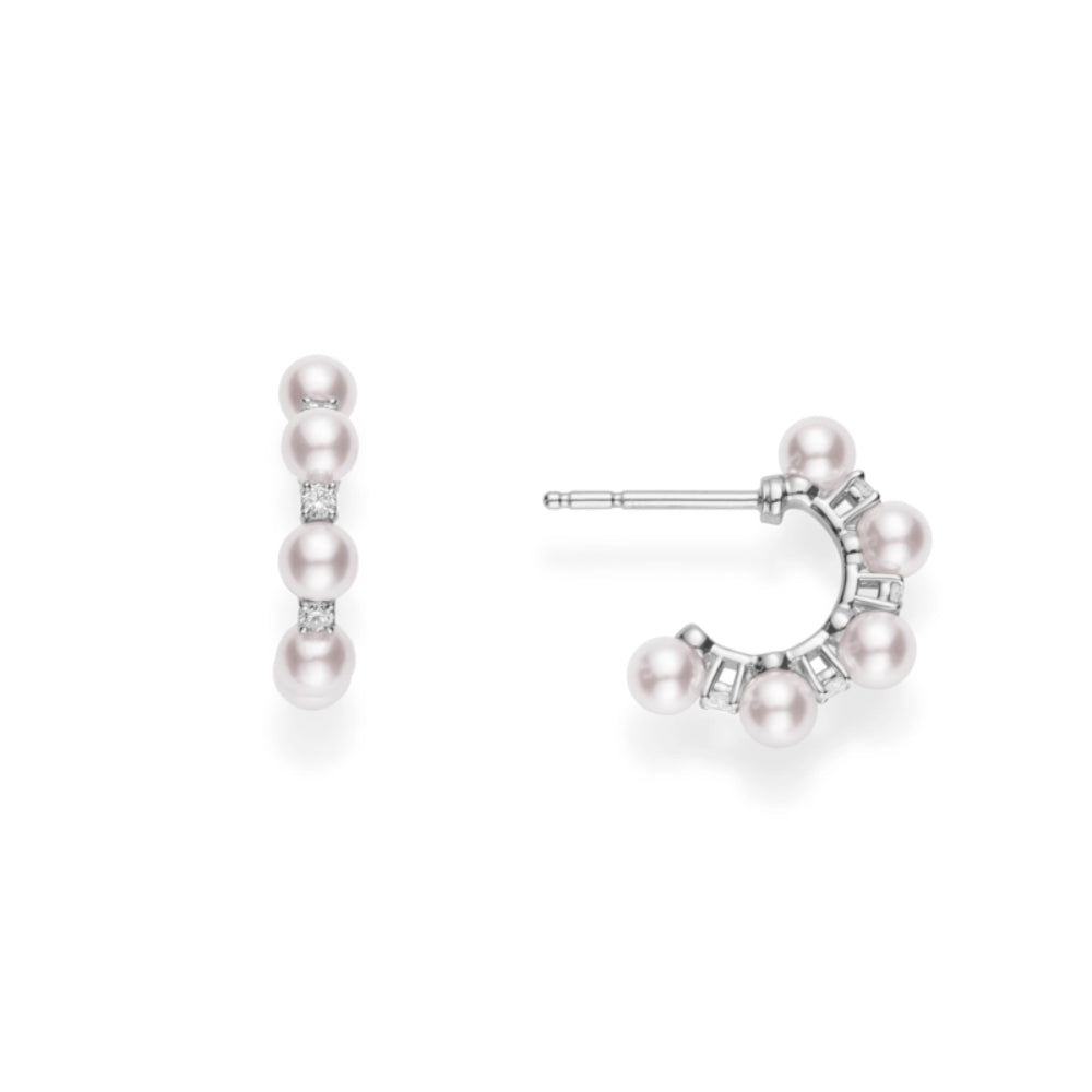 18K Gold Akoya Cultured Pearl and Diamond Bubbles Earrings