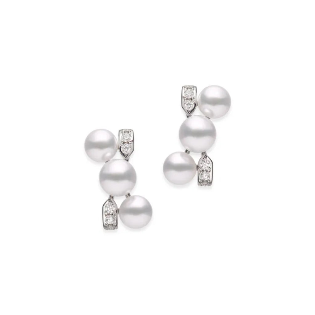 Mikimoto 18K White Gold Akoya Cultured Pearl and Diamond Earrings MEQ10153ADXW