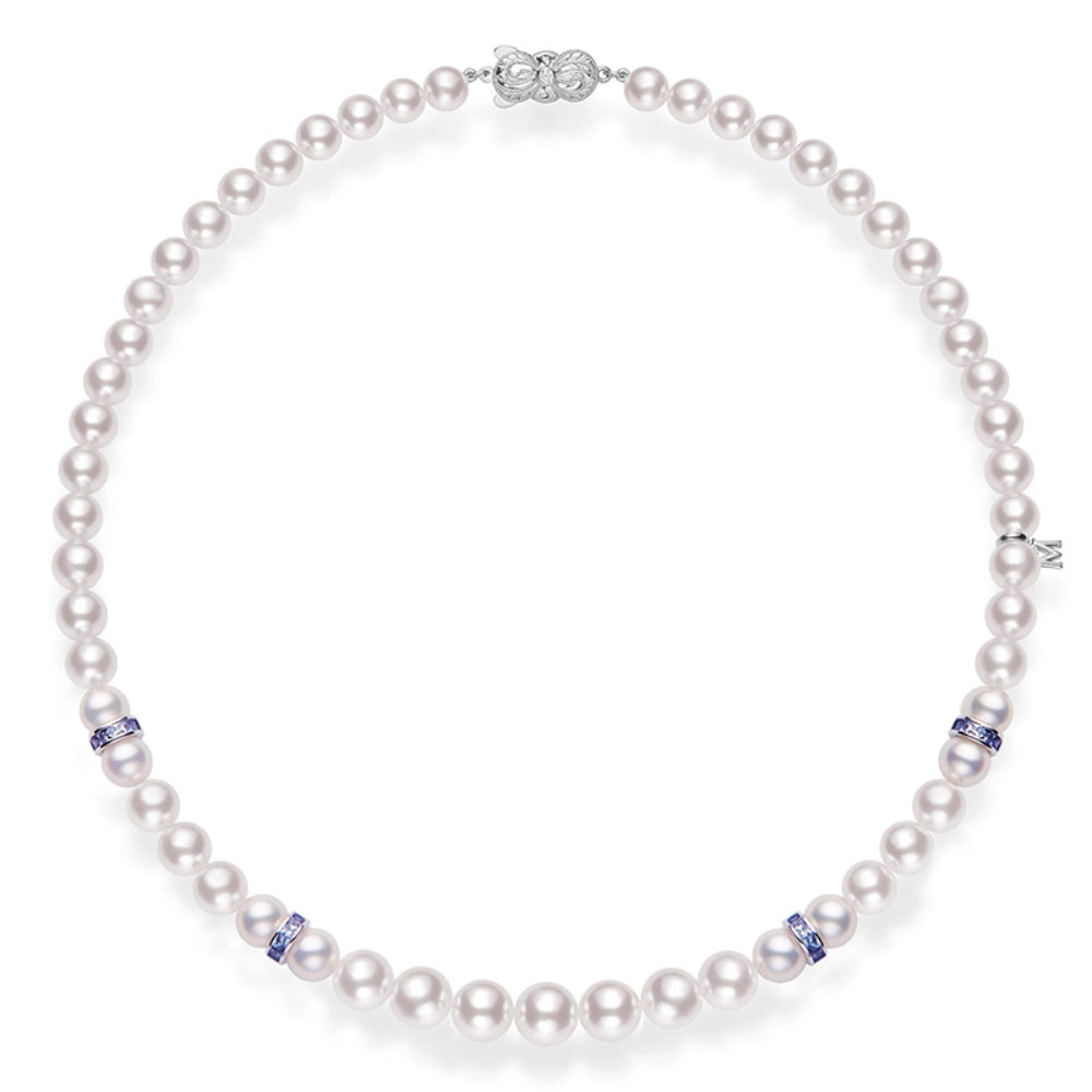 18K Gold Akoya Pearl and Sapphire Strand Necklace 