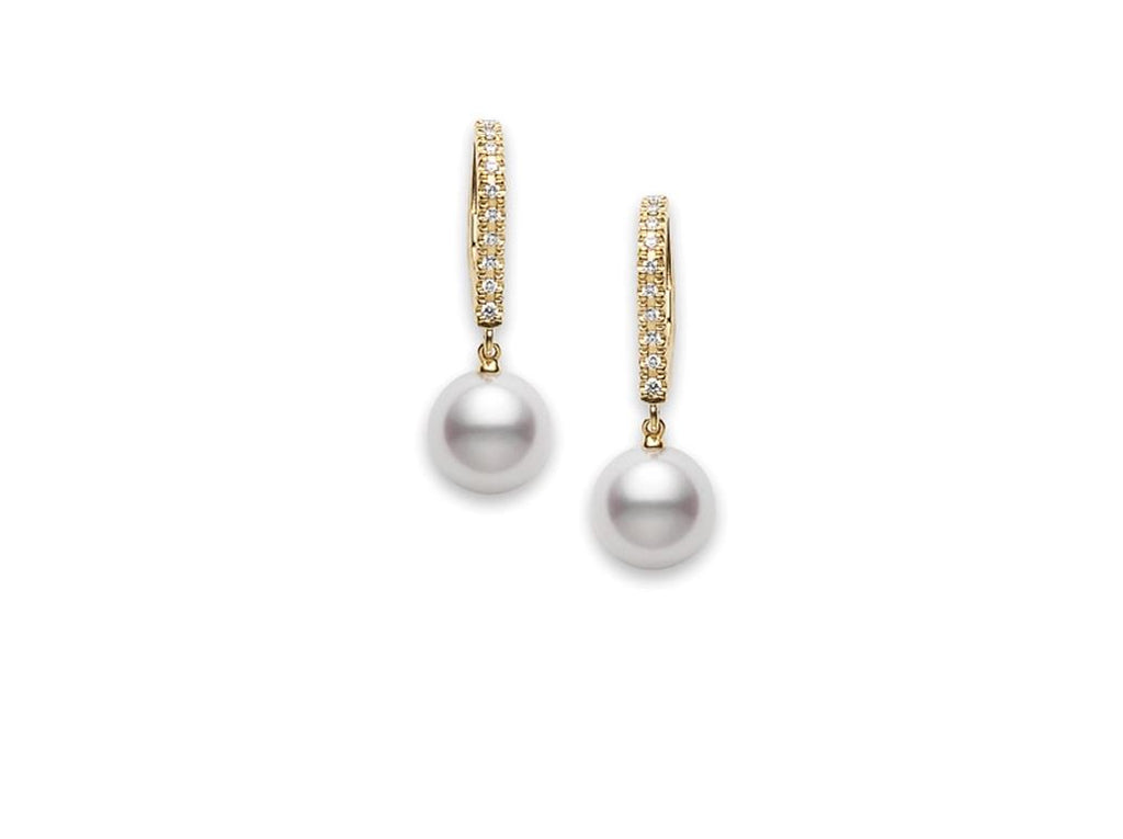 Mikimoto Cultured Pearl Lever Back Earrings in 18K Yellow Gold