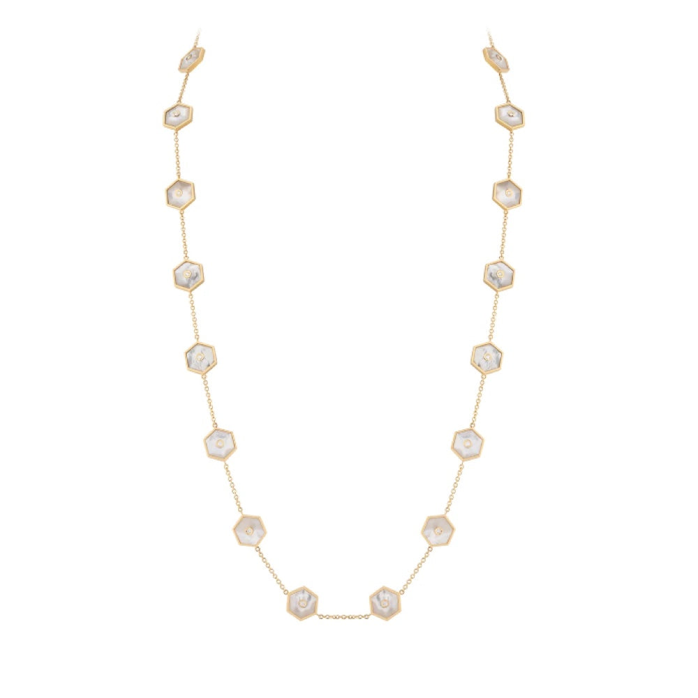 18K Gold Baia Sommersa Diamond and Mother Of Pearl Necklace