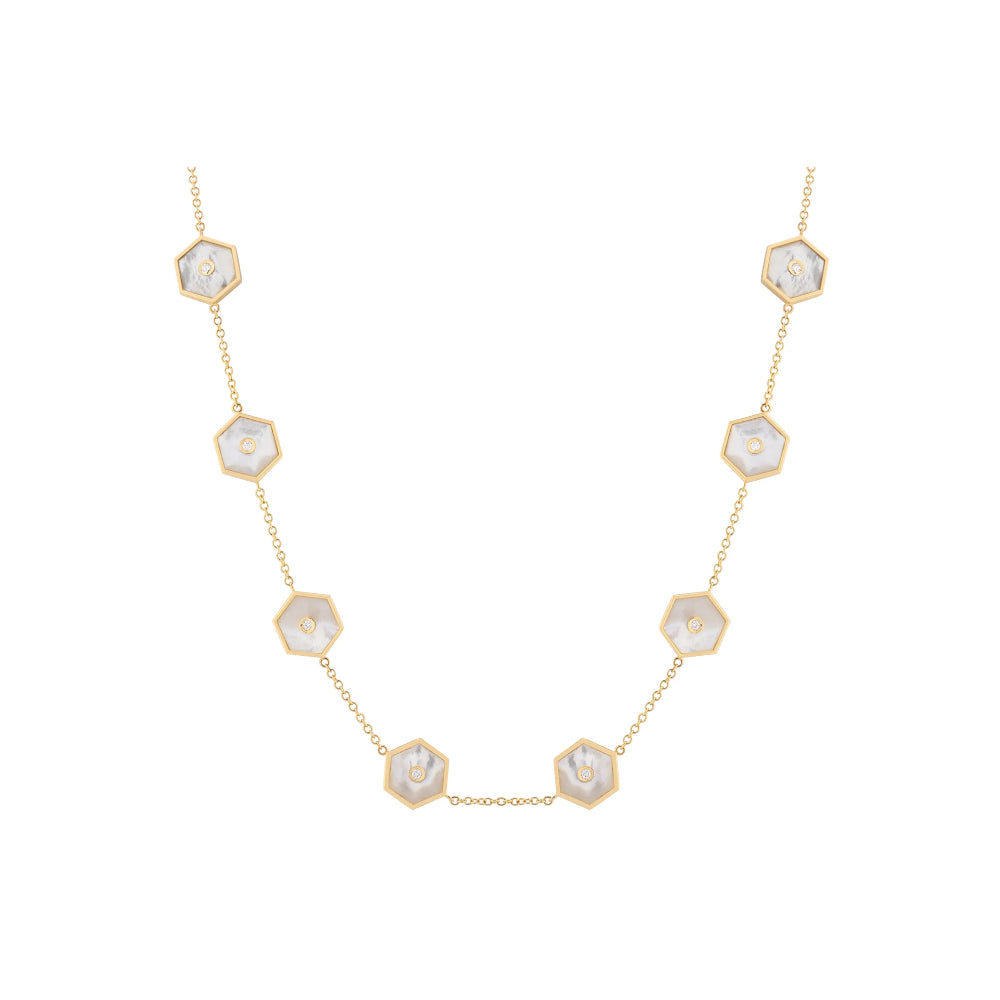 18K Gold Baia Sommersa Diamond and Mother Of Pearl Necklace