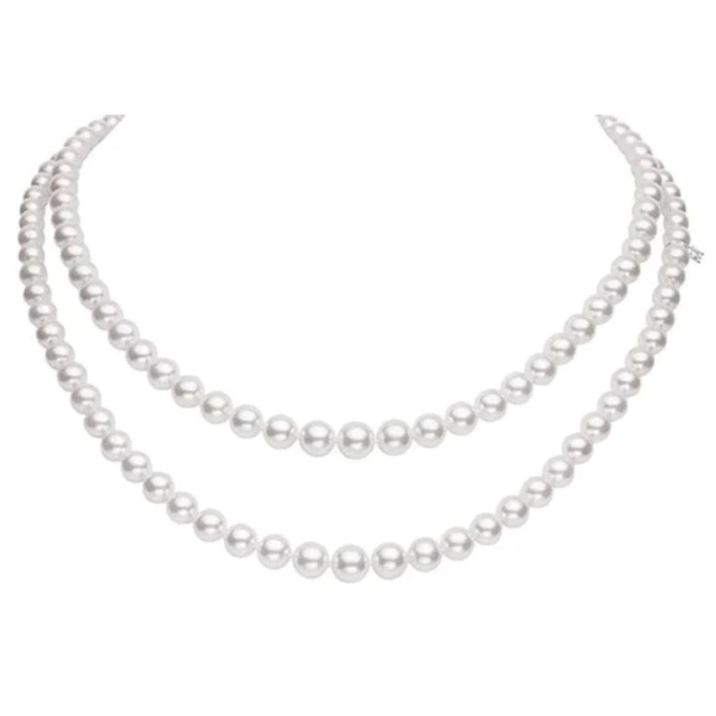 Mikimoto 18K White Gold Akoya Cultured Pearl Double Strand With Diamond Clasp Necklace 