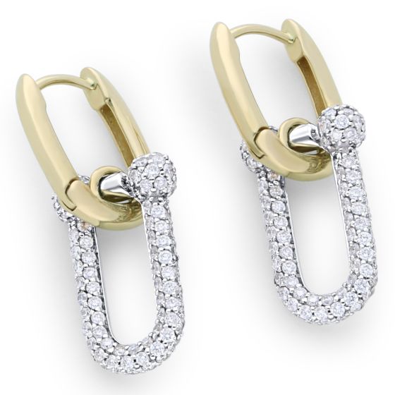 14K Gold Diamond Carabiner U Hoop Earrings