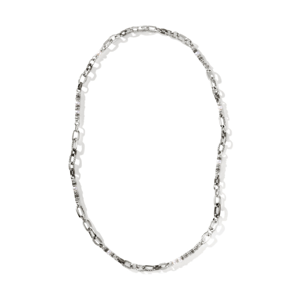John Hardy Classic Chain Silver 5-5.5mm Pearl with Black Rhodium Necklace