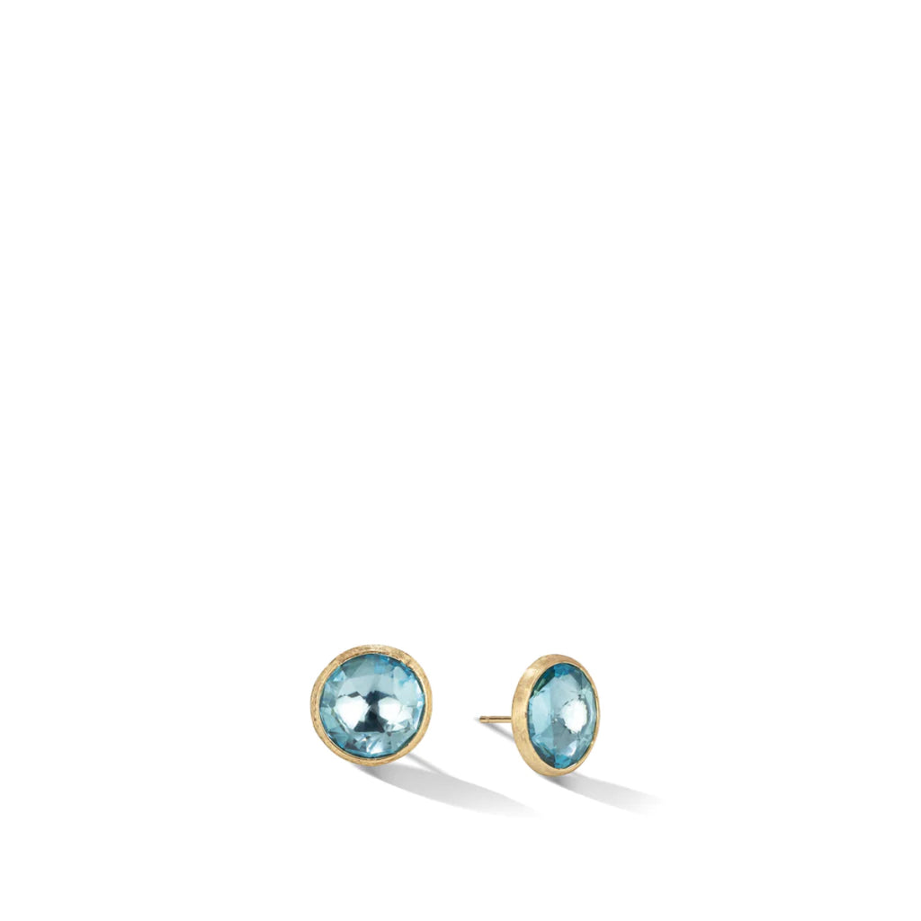 Marco Bicego 18K Yellow Gold Jaipur Color Large Blue Topaz Stud Earrings 