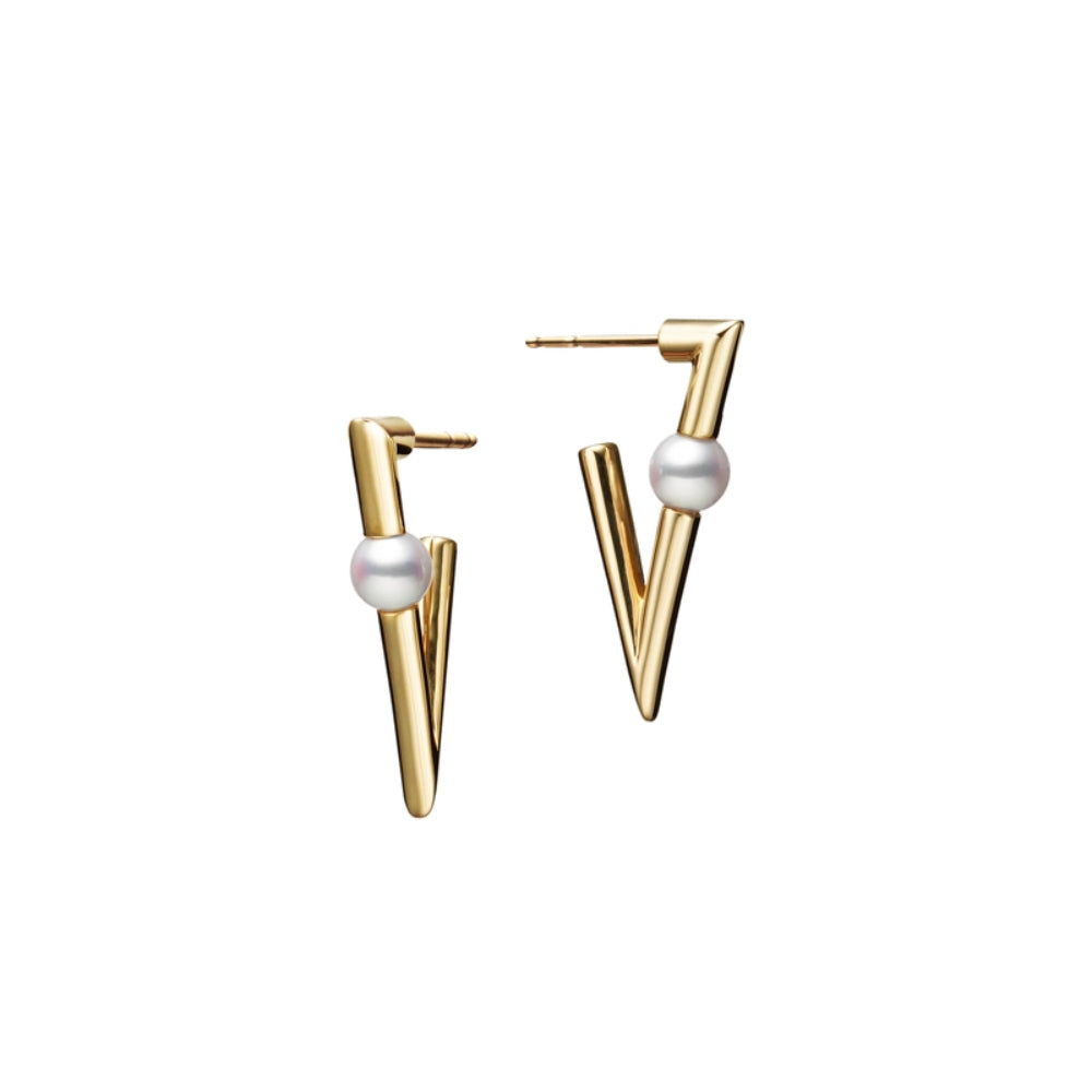 18K Gold V Code Akoya Cultured Pearl Earrings 