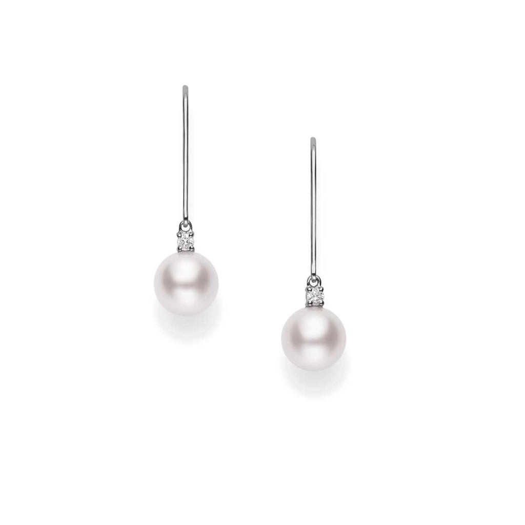 Mikimoto Akoya Pearl and Diamond Drop Earrings with 18K White Gold 7mm PEA1006DW