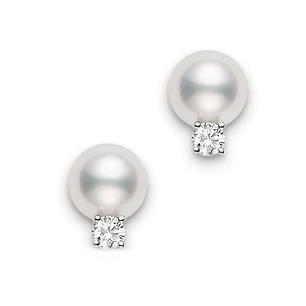 Mikimoto Akoya Pearl & Diamond Stud Earrings With White Gold  6-6.5mm AA PES603DW