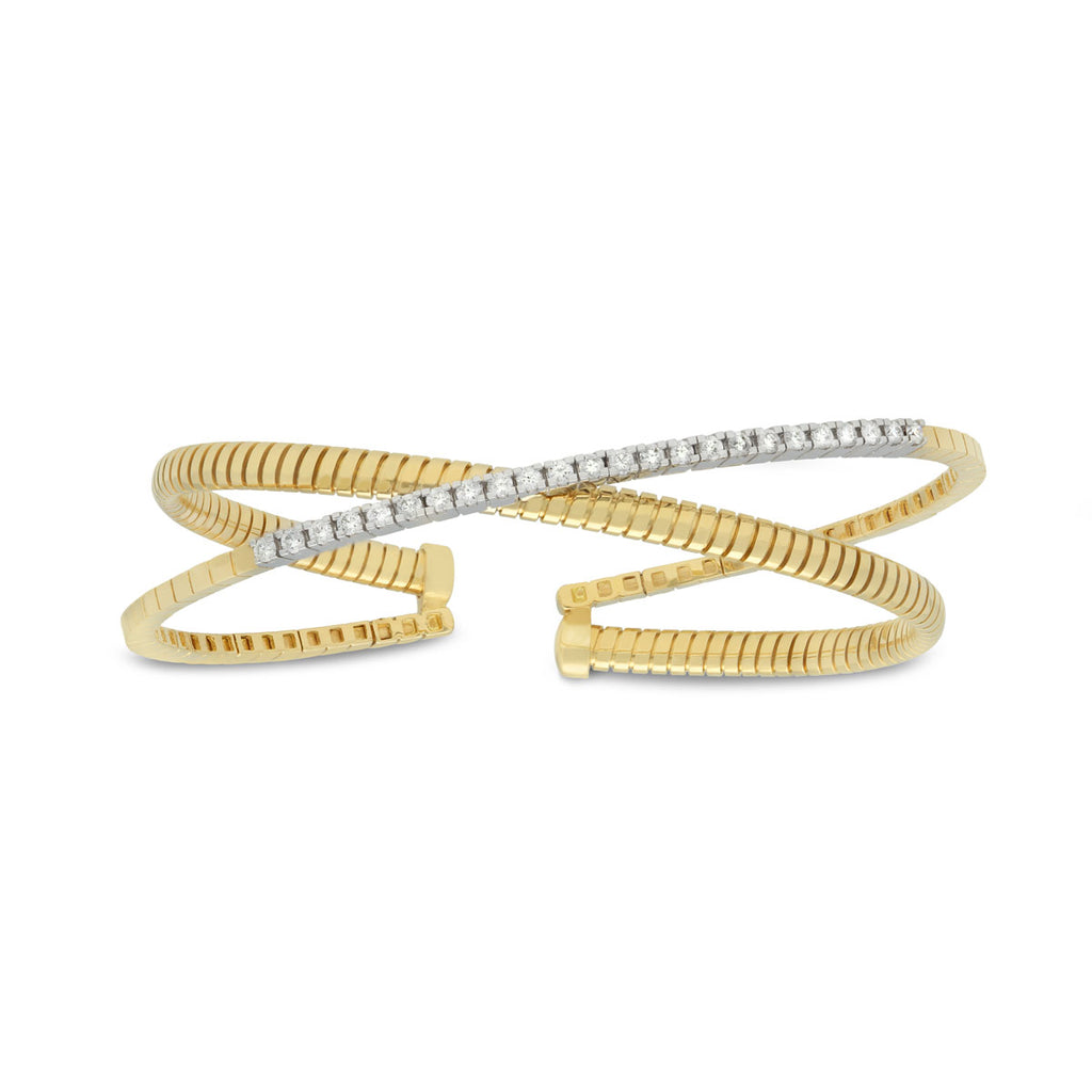 James Free Jewelers 18K Yellow & White Gold Diamond Crossover Cuff Bracelet