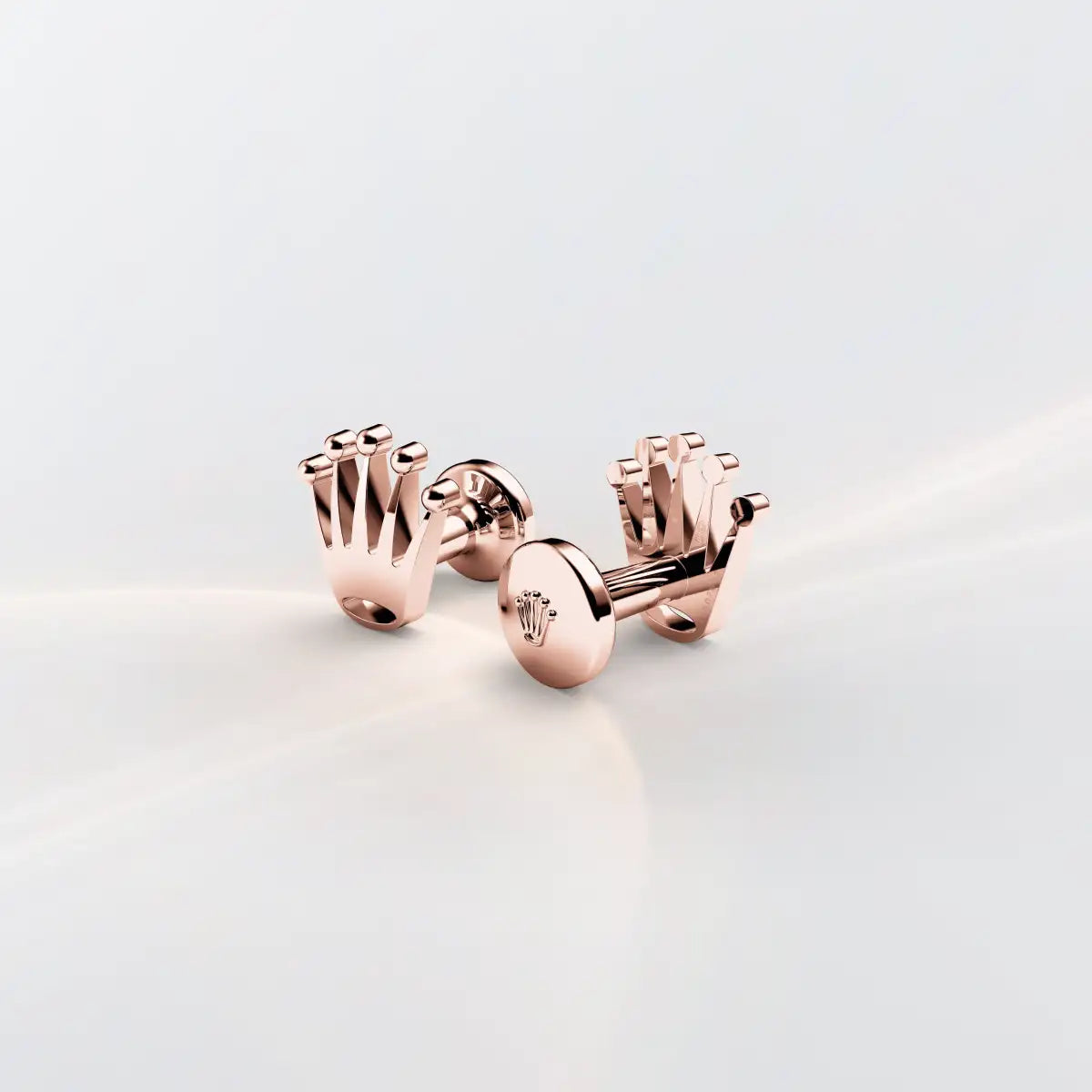 Rolex 'Crown' cufflinks in Everose gold, a1015 - James Free Jewelers