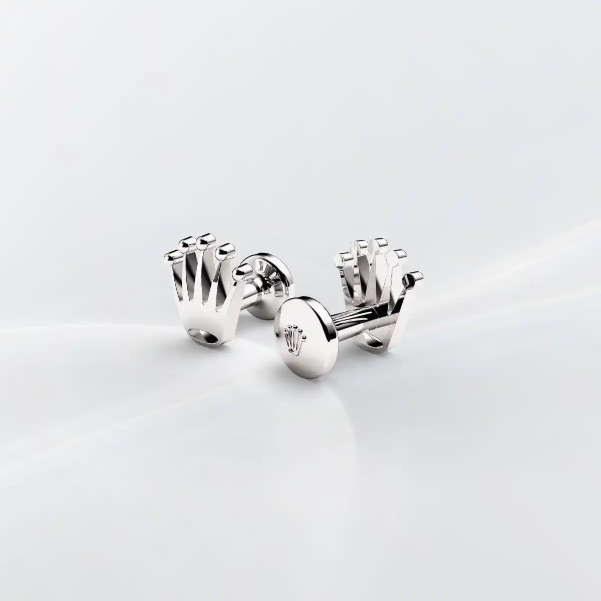 Rolex 'Crown' cufflinks in white gold, a1019 - James Free Jewelers