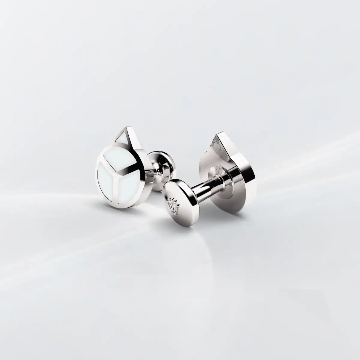 Rolex 'Hand' cufflinks in white gold and luminescent material, a1029 - James Free Jewelers