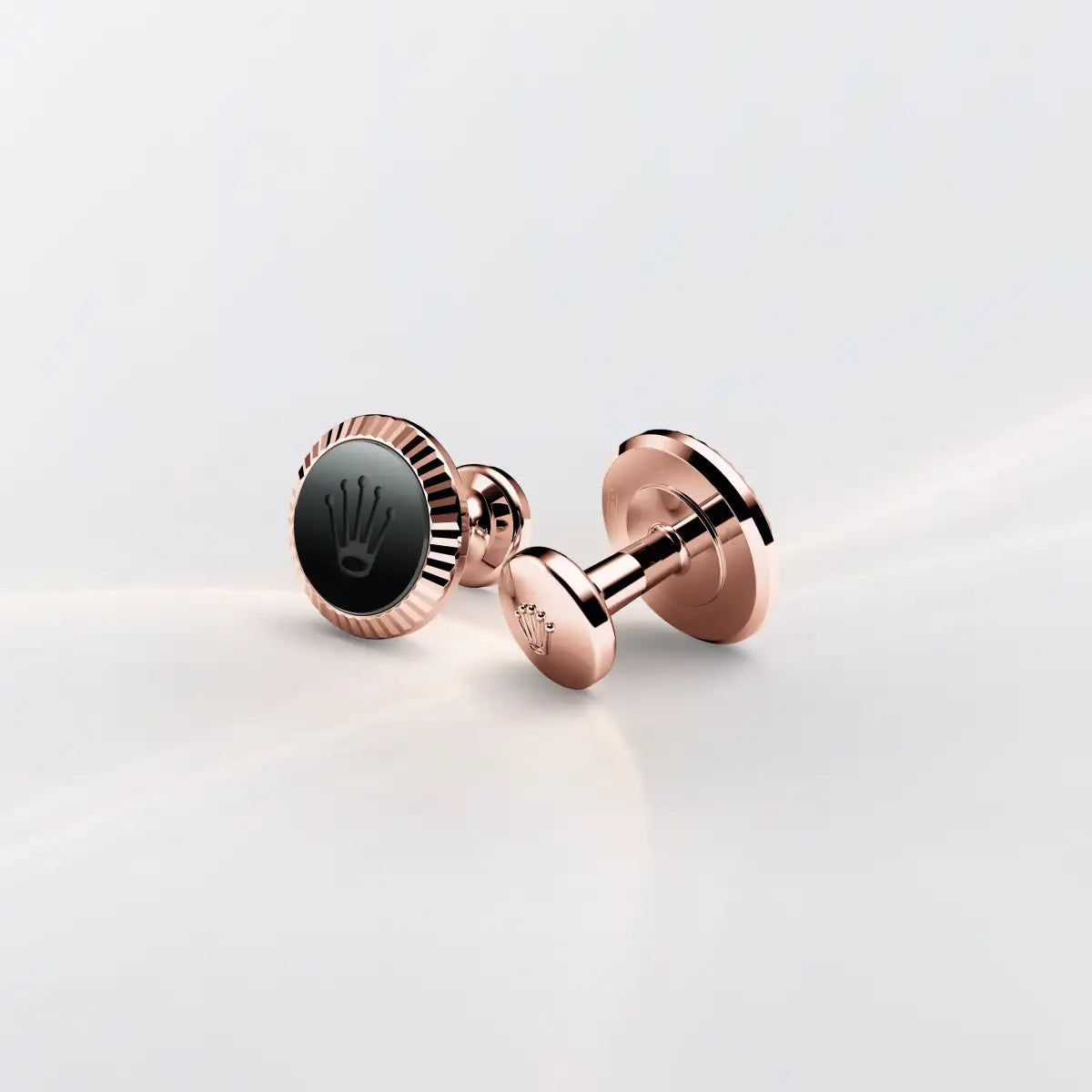 Rolex 'Fluted' cufflinks in Everose gold and ceramic, a1035 - James Free Jewelers