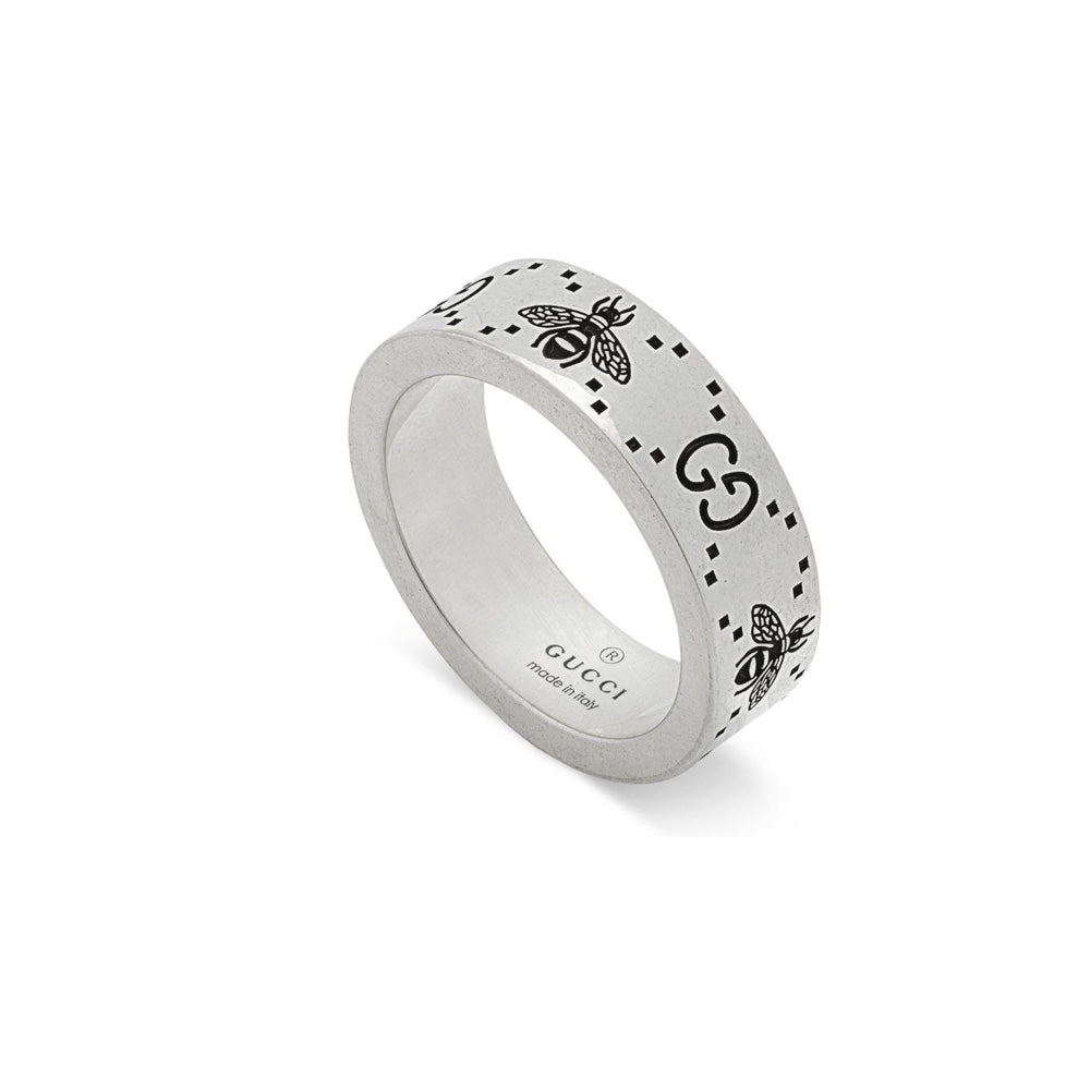 Sterling Silver GG and Bee Engraved 6MM Ring
