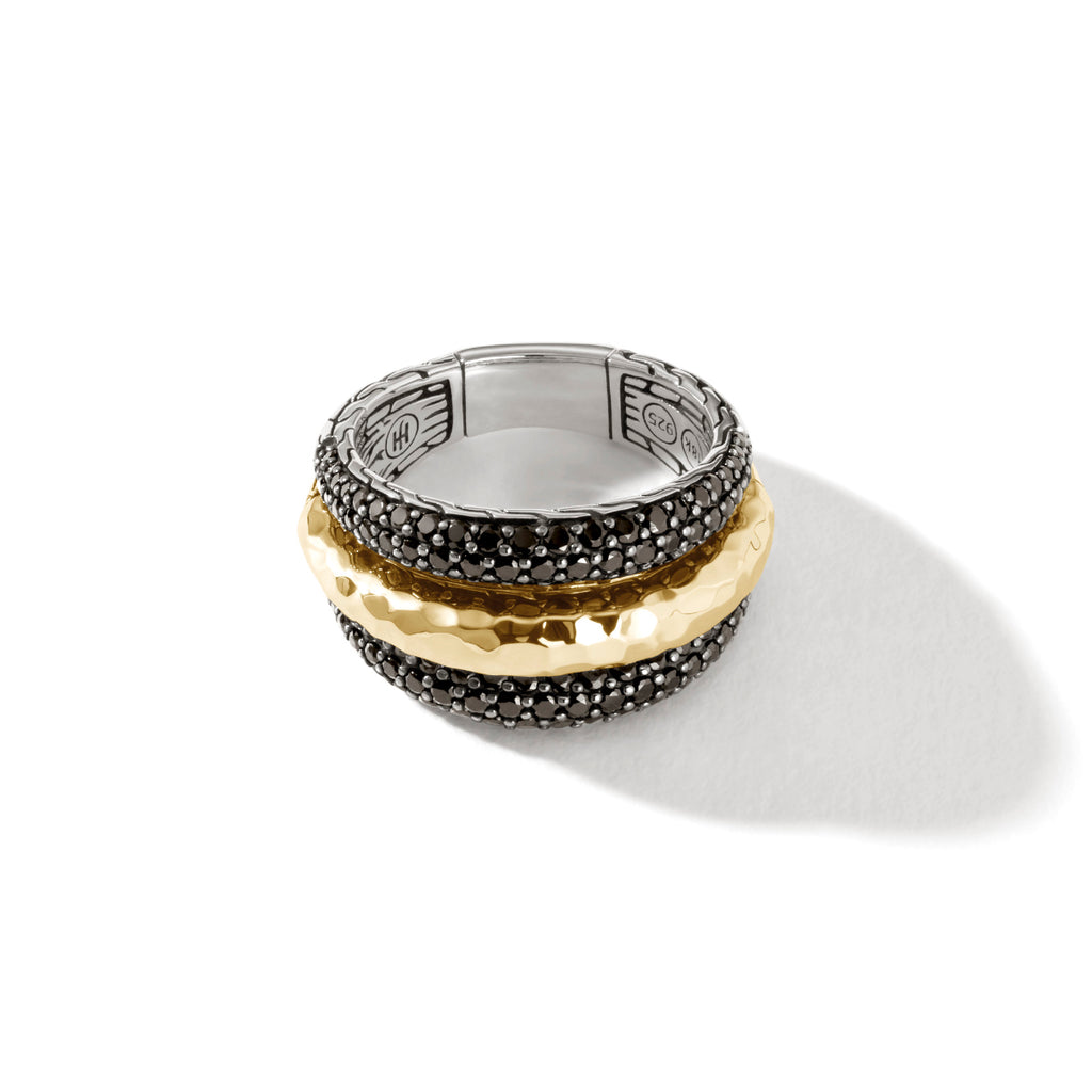 John Hardy Classic Chain Hammered 18K Gold & Silver Black Sapphire Dome Ring