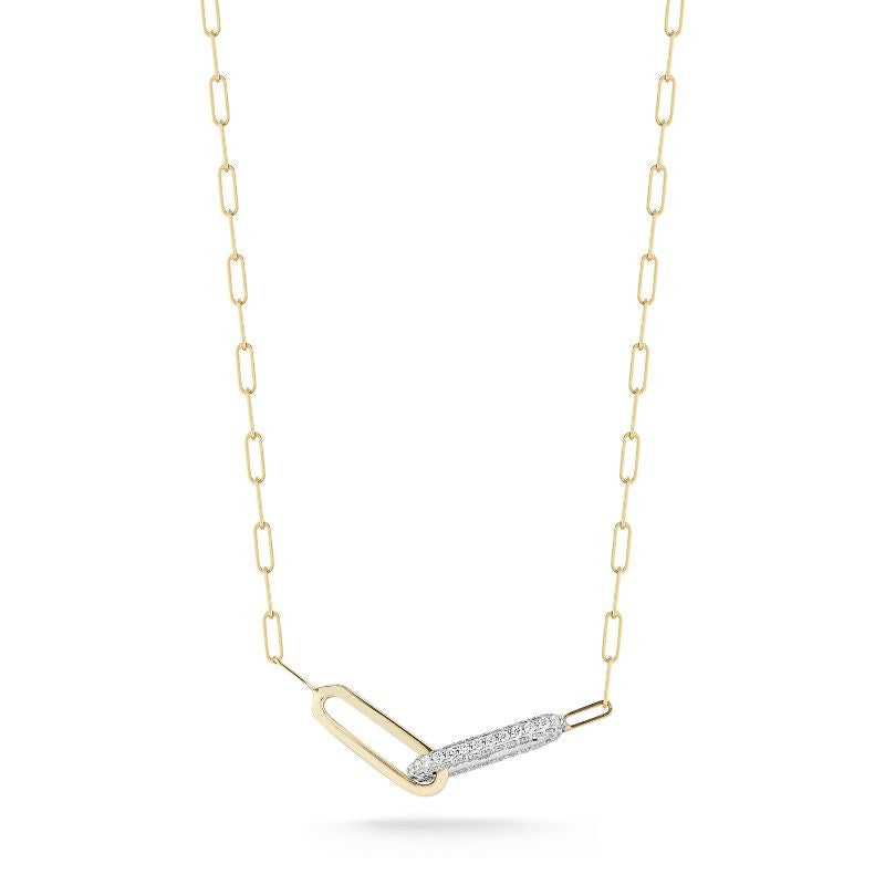 14K Gold Diamond Link Paperclip Chain Necklace 