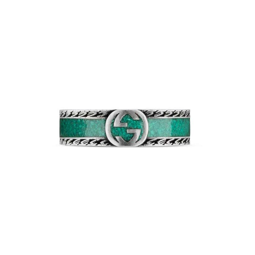 Sterling Silver 6MM Interlocking G Turquoise Enamel Ring
