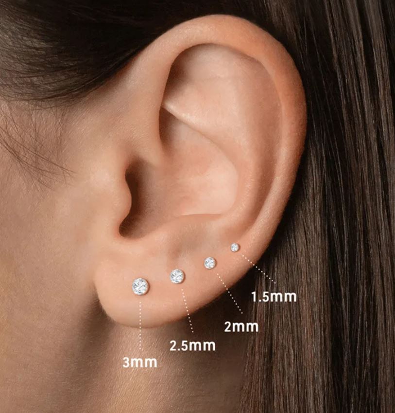 18K Gold Invisible Set Diamond Threaded Single Stud Earring