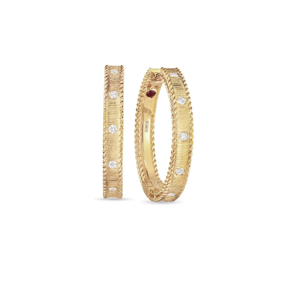 18K Gold Diamond Princess Hoop Earrings