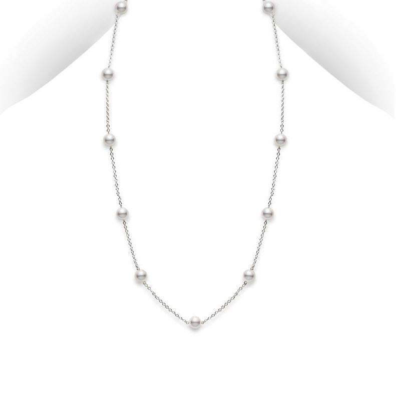 18K Gold Akoya Cultured Pearl Station Necklace