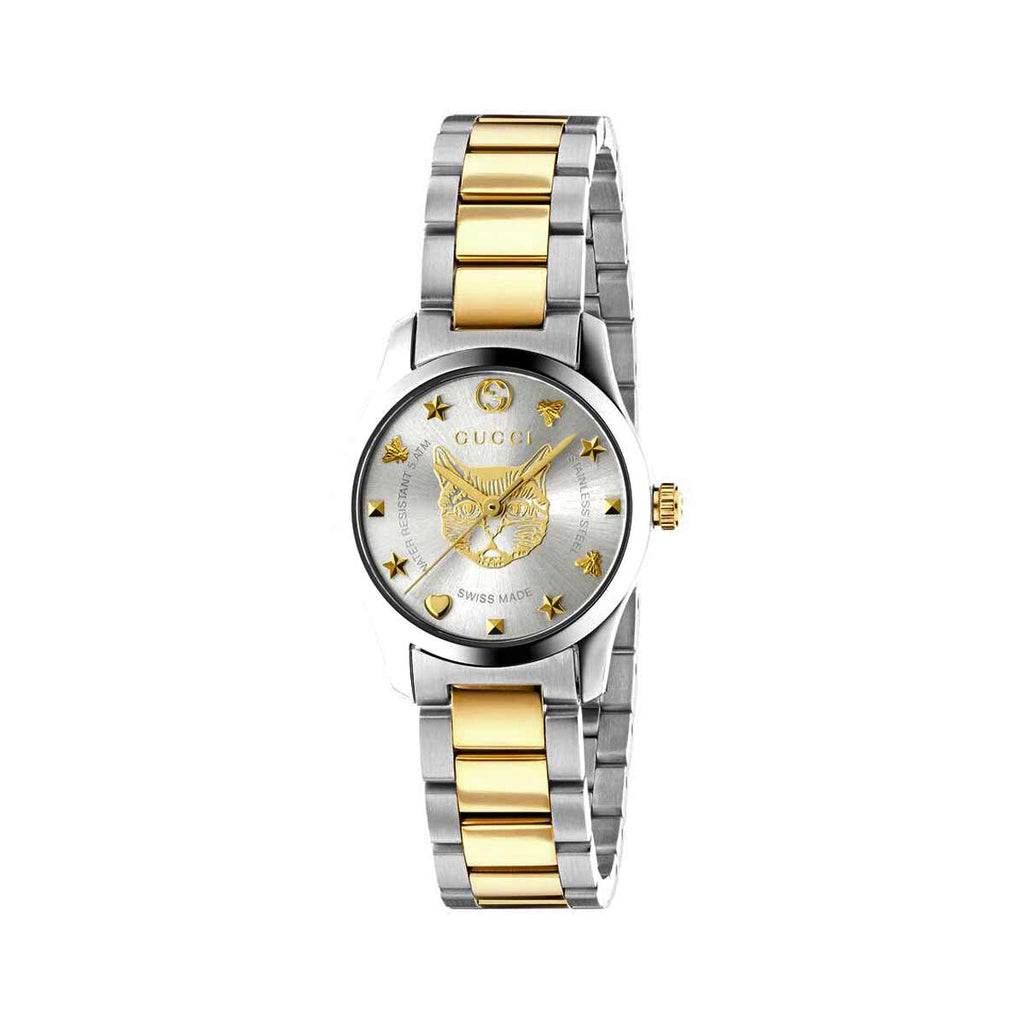 Gucci Stainless Steel & Yellow Gold Feline Head Watch 27mm YA126596