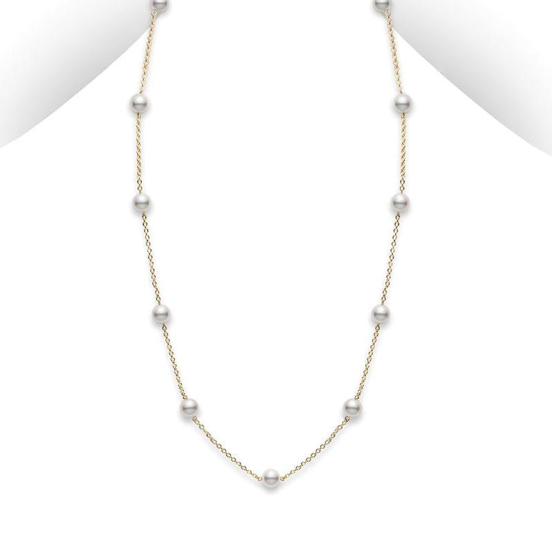 18K Gold Akoya Cultured Pearl Station Necklace